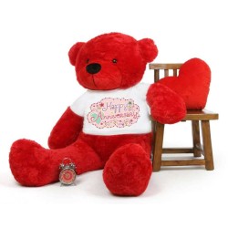 Red 5 feet Big Teddy Bear wearing a Happy Anniversary T-shirt